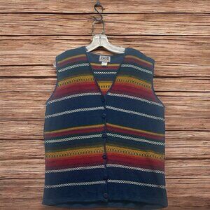 Southwestern Boho Sweater Vest S/M Avon Made In USA Button Up Striped Colorful